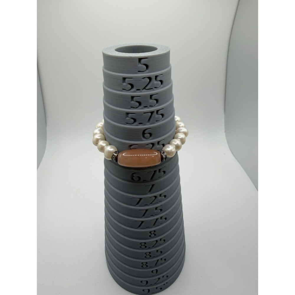 Genuine Pearl And Peach Quartz Stretch Bracelet with Rhinestone Spacer Beads - Picture 6 of 10